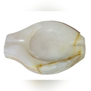 Vintage Alabaster Stone Ashtray Marbled Tan, Beige. Approximately palm sized.